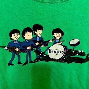 Beatles tee!  Kelly green background, cute Beatles cartoon drawing.  Runs small!